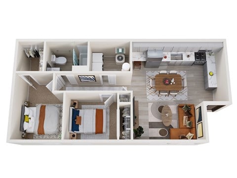 Floor plan for 2 beds, 1 bath, 850 sqft